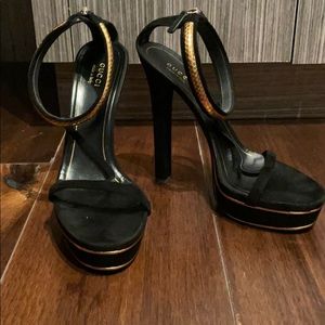 Gucci Platform Sandal with Gold Snakeskin Detail